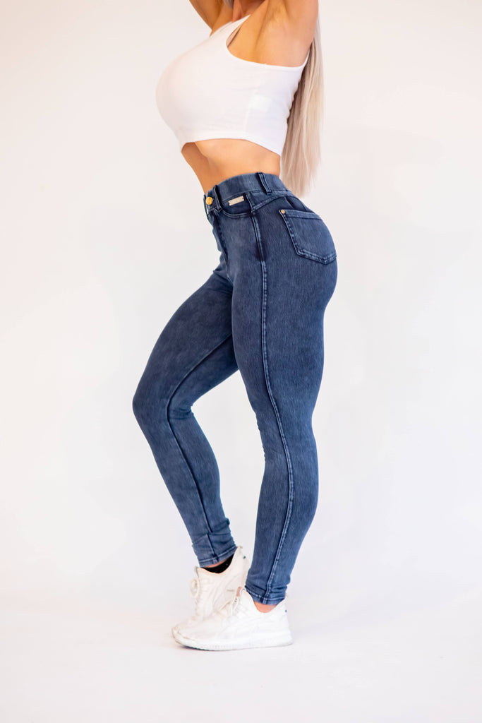 Women's Dark Blue Butt Lifting Jeans - High Rise Butt Lifting Skinny Jeans  – Moda Xpress